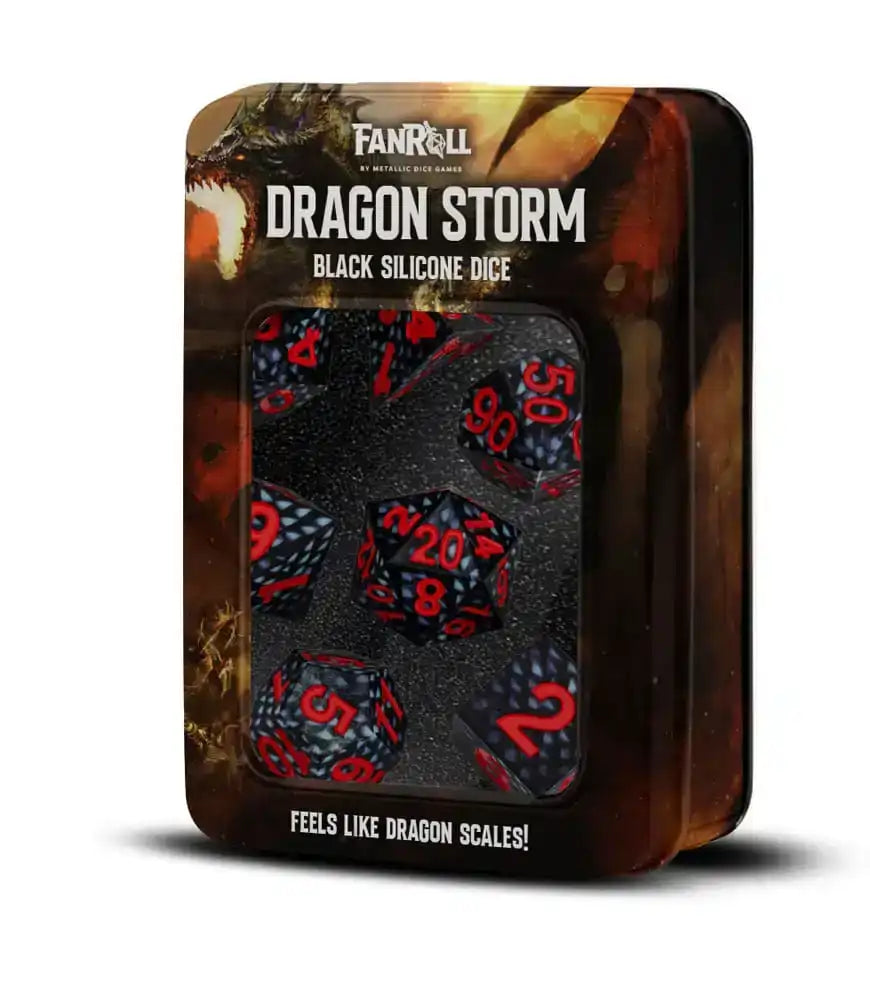 Dragon Storm Sharp Edge Silicone Würfel Set Black Dragon Scales (7) - Smalltinytoystore