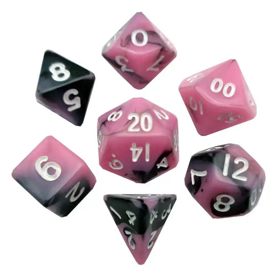FanRoll Mini Würfel Set Pink/Black with White Numbers (7) - Smalltinytoystore