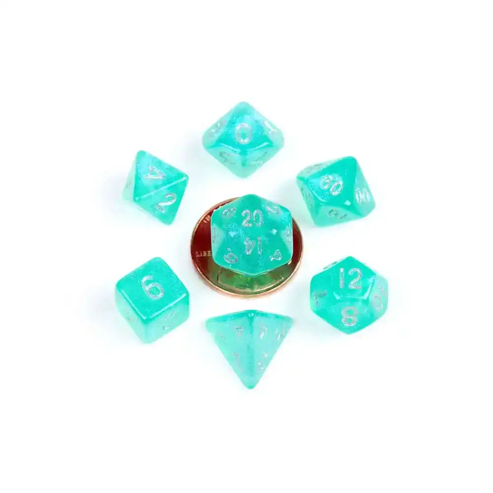 FanRoll Mini Würfel Set Stardust Turquoise (7) - Smalltinytoystore