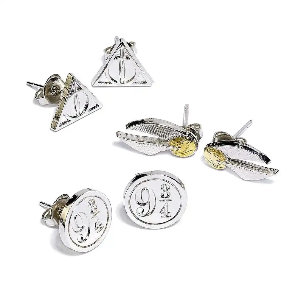 Harry Potter Ohrringe 3er-Pack Schnatz/Heiligtümer/Plattform 9 3/4 (versilbert) - Smalltinytoystore