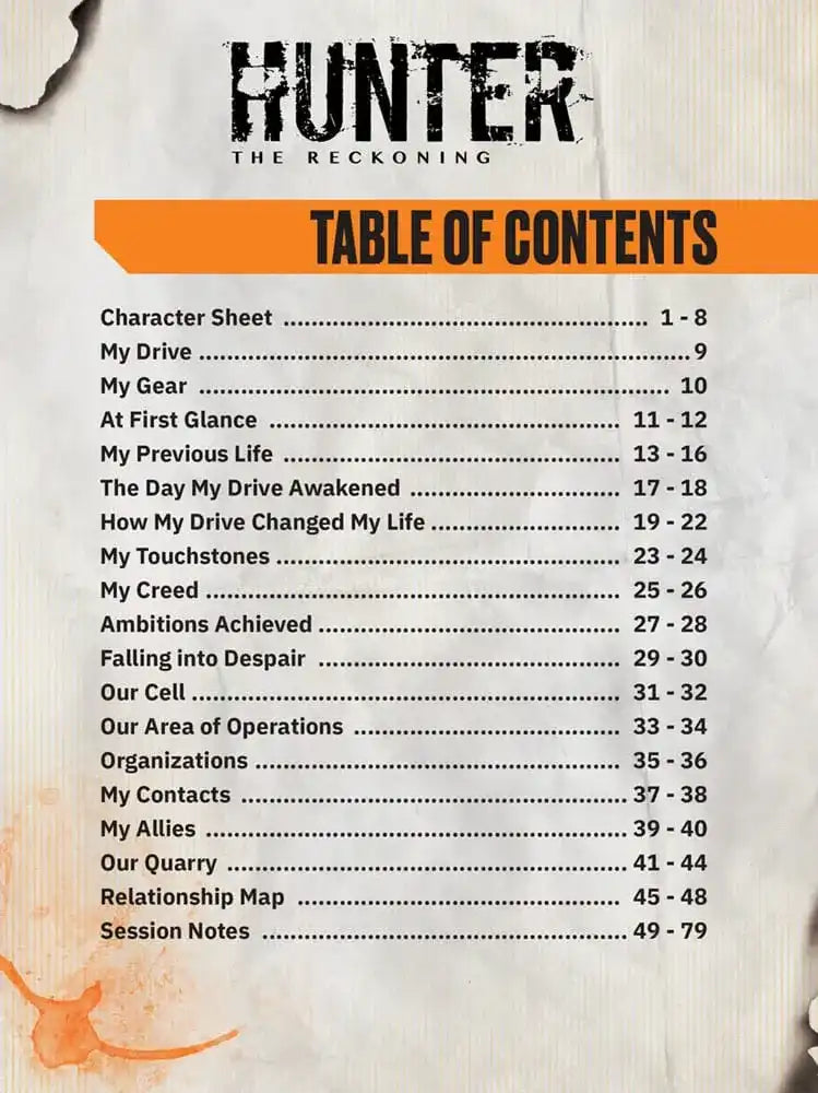Hunter: The Reckoning 5th Edition RPG Journal Expanded Character Sheet Journal *Englische Version*