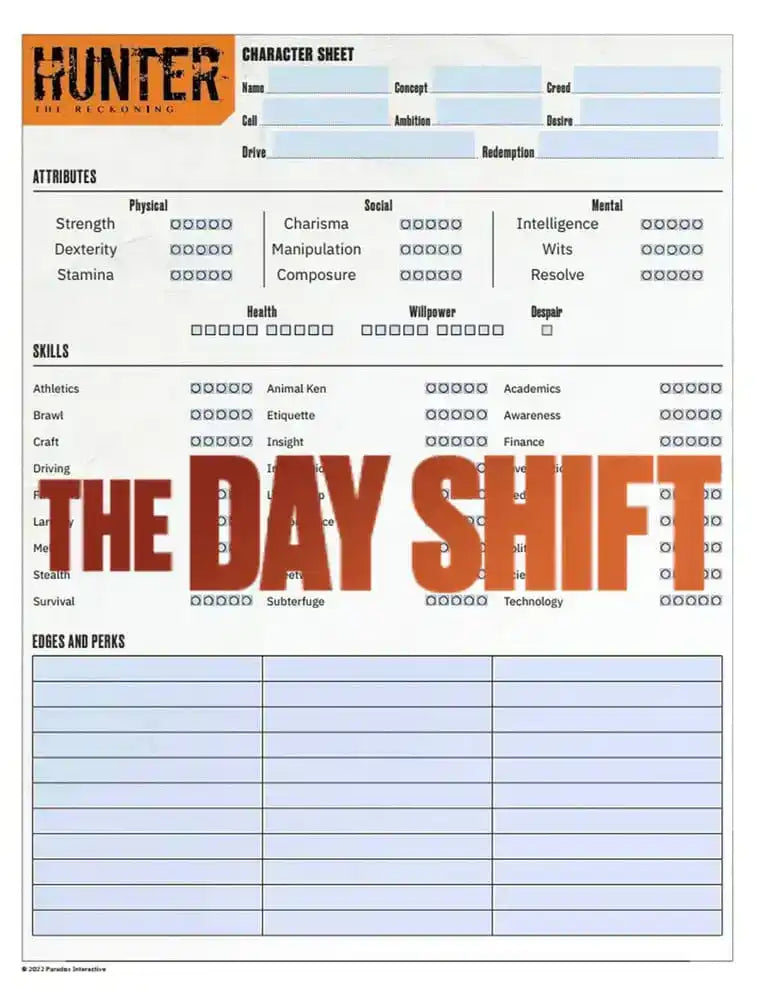 Hunter: The Reckoning 5th Edition RPG Journal Expanded Character Sheet Journal *Englische Version*