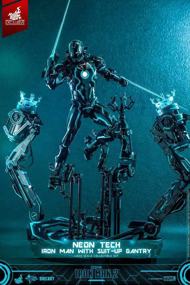 Iron Man 2 1/6 Neon Tech Iron Man mit Suit-Up Gantry 32 cm HOT TOYS - Smalltinytoystore