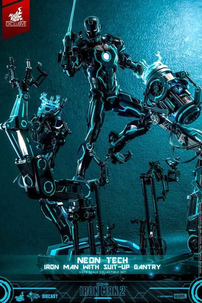Iron Man 2 1/6 Neon Tech Iron Man mit Suit-Up Gantry 32 cm HOT TOYS - Smalltinytoystore