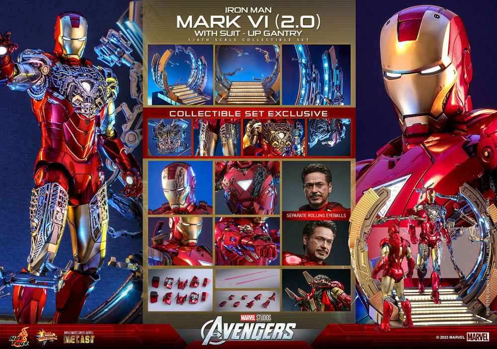 Marvel's The Av gers Movie Masterpiece Diecast 1/6 Iron Man Mark VI (2.0) mit Suit-Up Gantry 32 cm - Smalltinytoystore