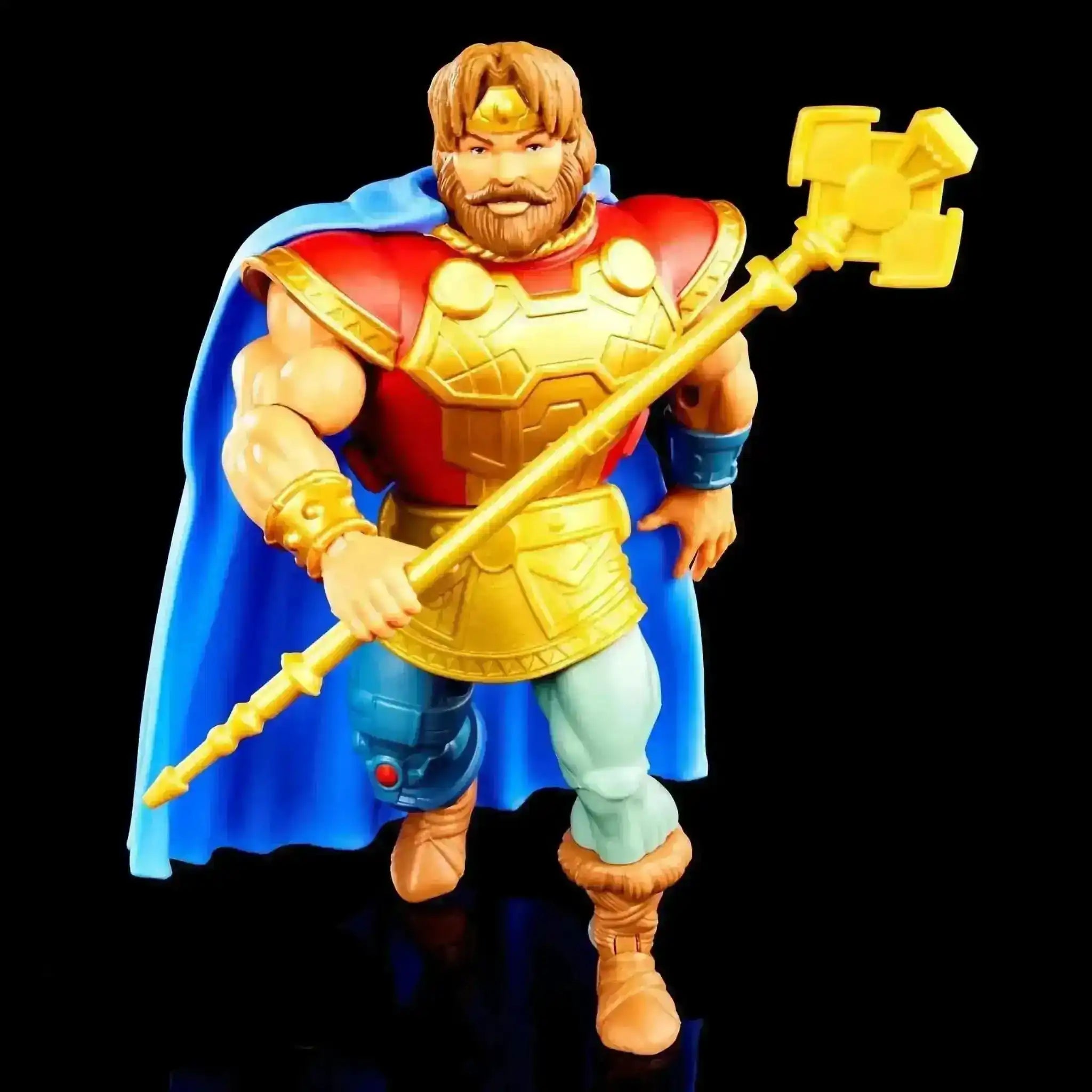 Masters of the Universe King Randor Origins Actionfigur mit goldener Rüstung und Zepter vor schwarzem Hintergrund bei Smalltinytoystore
