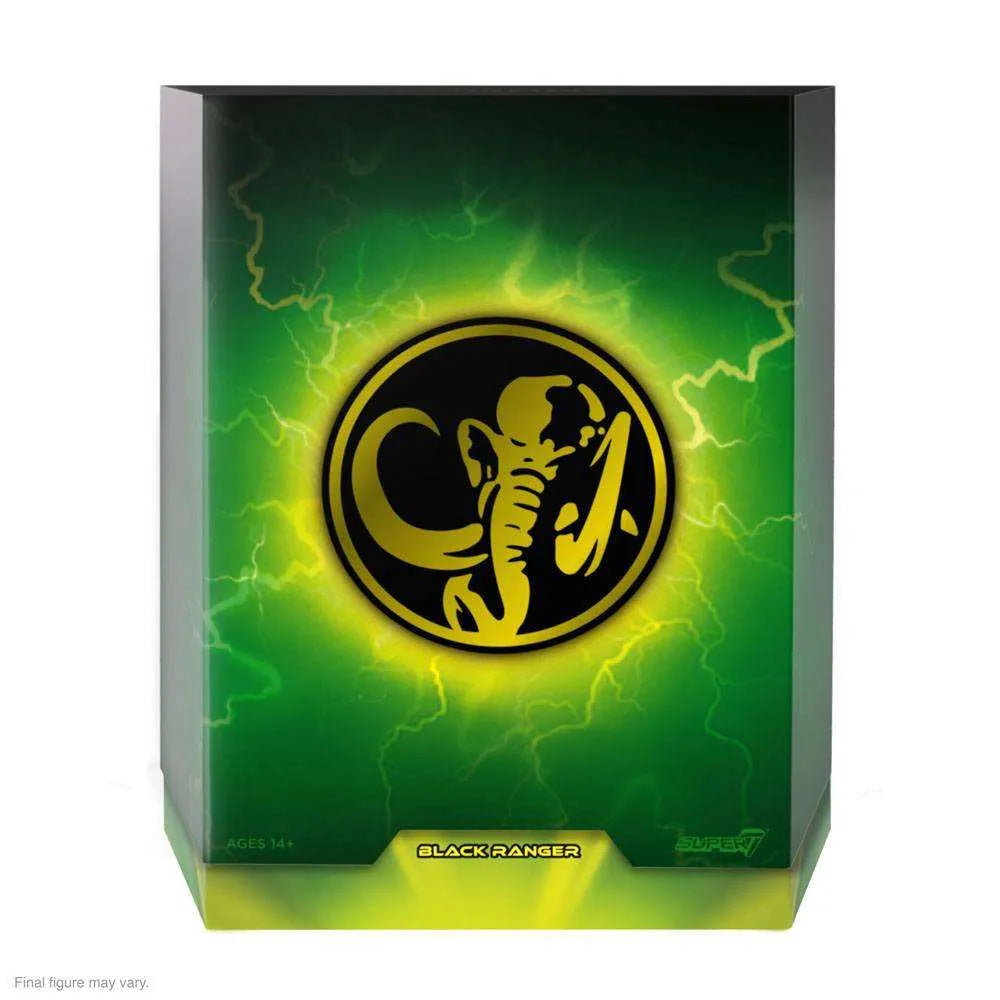 Mighty Morphin Power Rangers Ultimates Black Ranger Verpackung, grün-gelbes Mammut-Logo, Smalltinytoystore