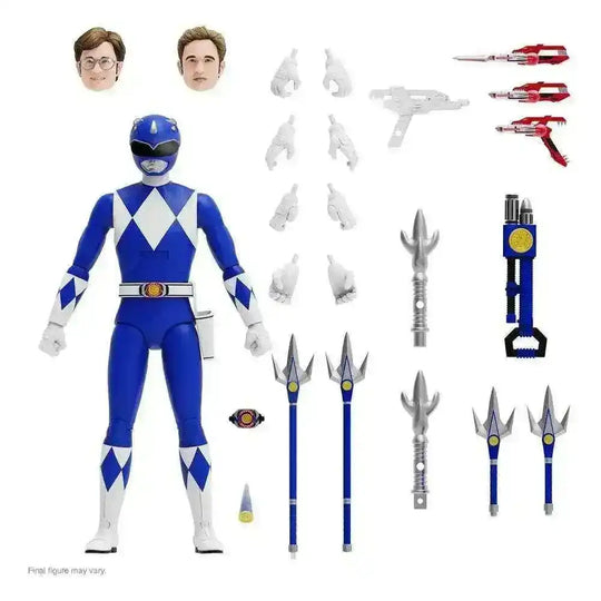 Mighty Morphin Power Rangers Blue Ranger Actionfigur mit Zubehör, austauschbaren Köpfen und Waffen, Smalltinytoystore Sammlerfigur.