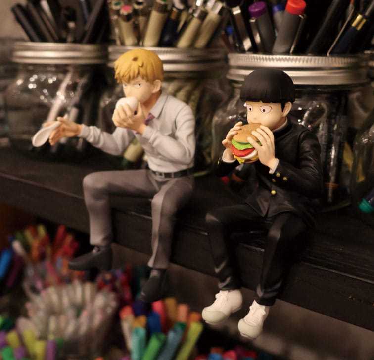 Mob Psycho 100 III x Bunbougu Cafe 2022 PVC Statue Shigeo Kageyama & Ekubo 13 cm - Smalltinytoystore