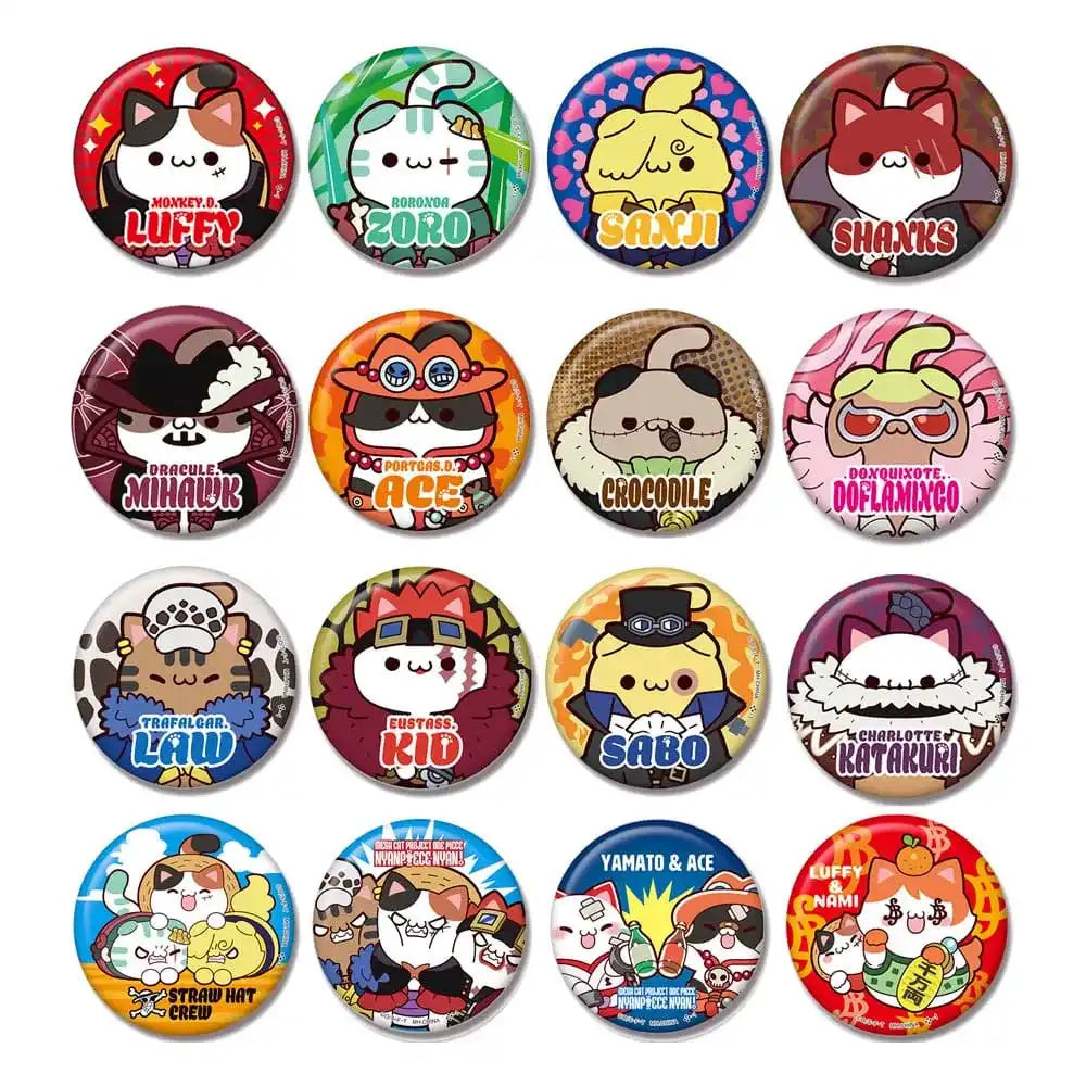 One Piece Mega Cat Project Nyan Piece Nyan! Metall Ansteck-Buttons 5 cm Sortiment (16) - Smalltinytoystore