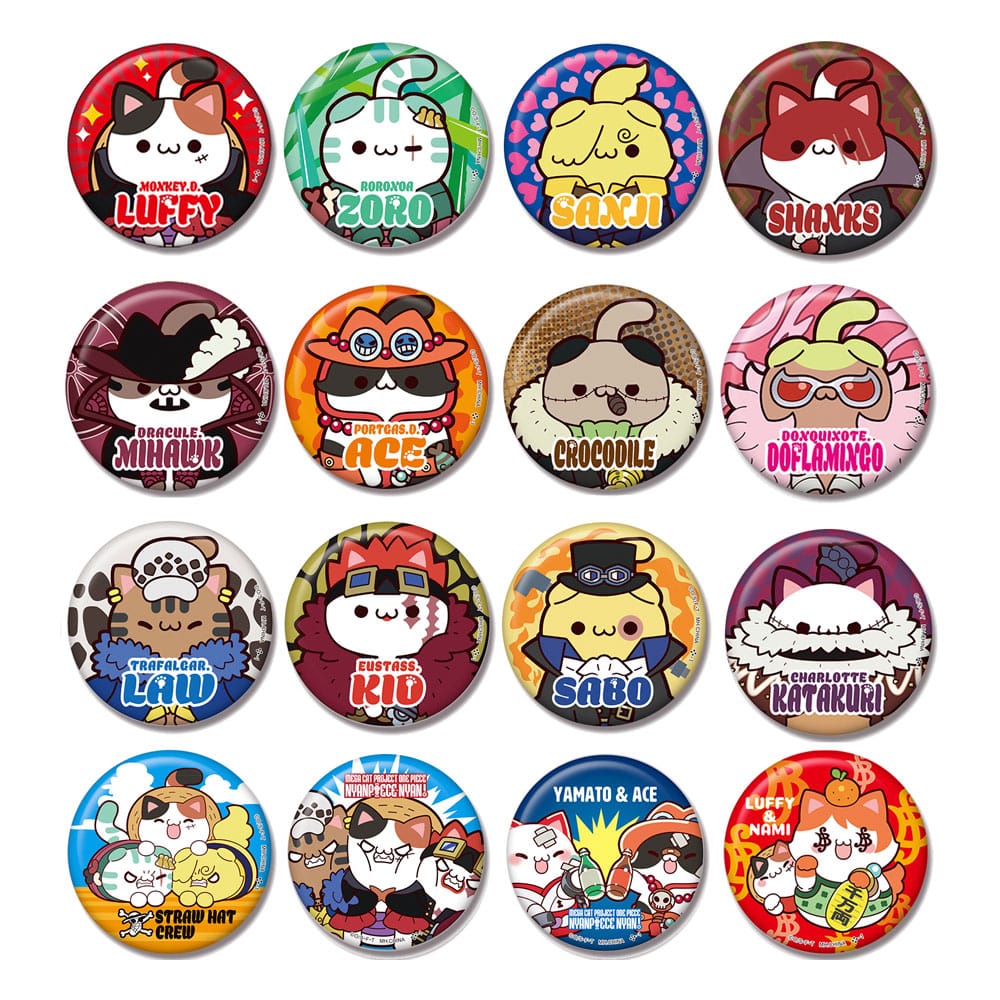 One Piece Mega Cat Project Nyan Piece Nyan! Metall Ansteck-Buttons 5 cm Sortiment (16) - Smalltinytoystore