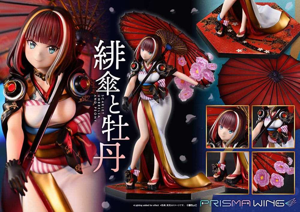 Original Illustration by Fuzichoco Prisma Wing PVC Statue 1/7 Scarlet Umbrella And Peony 28 cm - Smalltinytoystore
