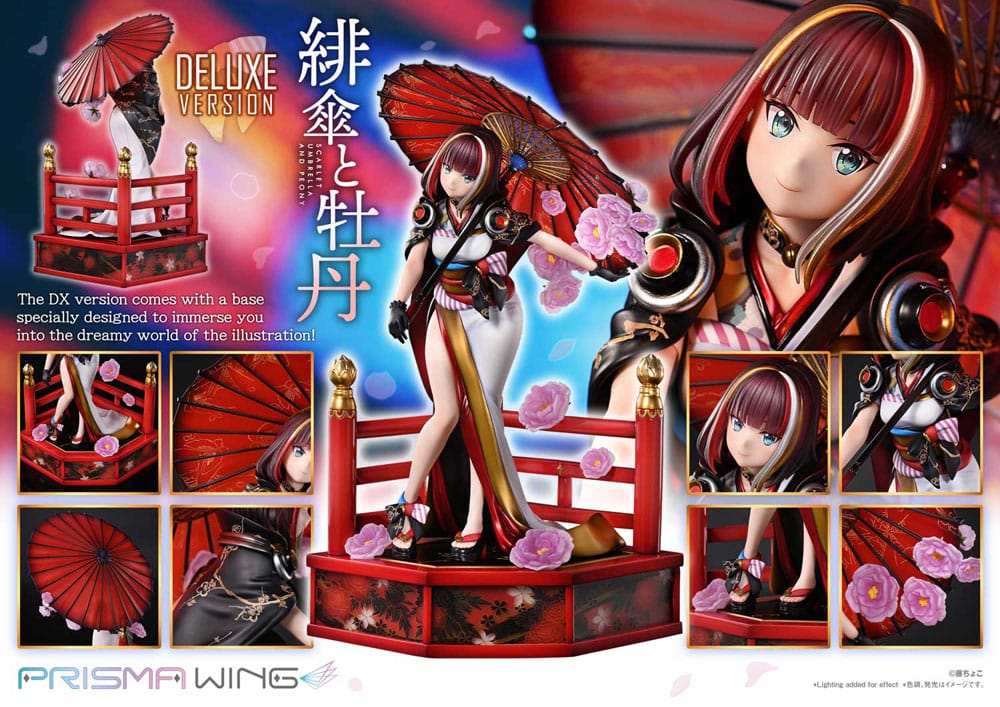 Original Illustration by Fuzichoco Prisma Wing PVC Statue 1/7 Scarlet Umbrella And Peony Deluxe Version 32 cm - Smalltinytoystore