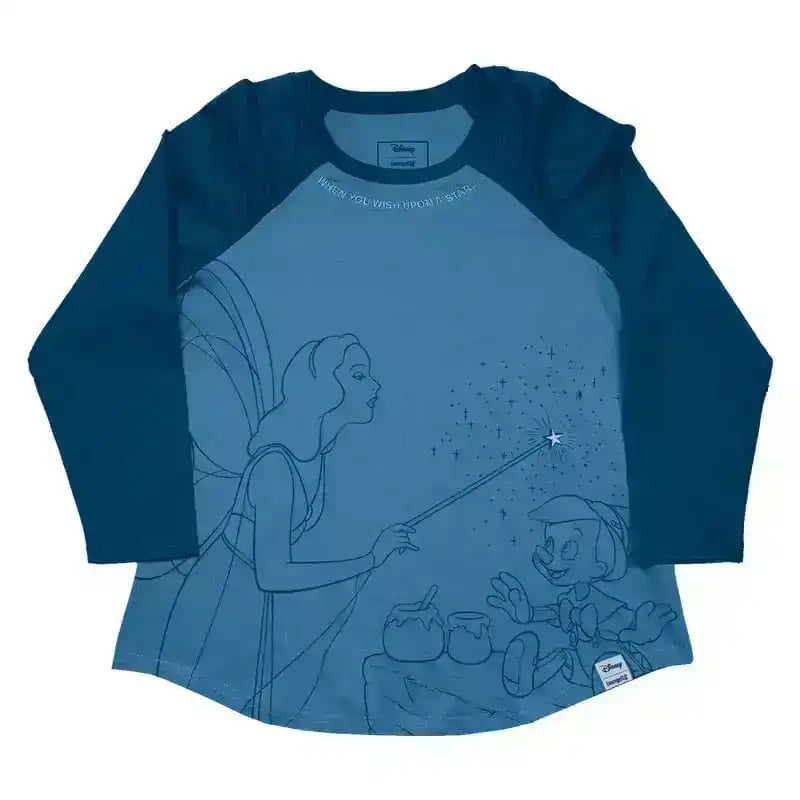 Pinocchio by Loungefly Tee T-Shirt Unisex Blue Fairy Shirred Raglan Größe S