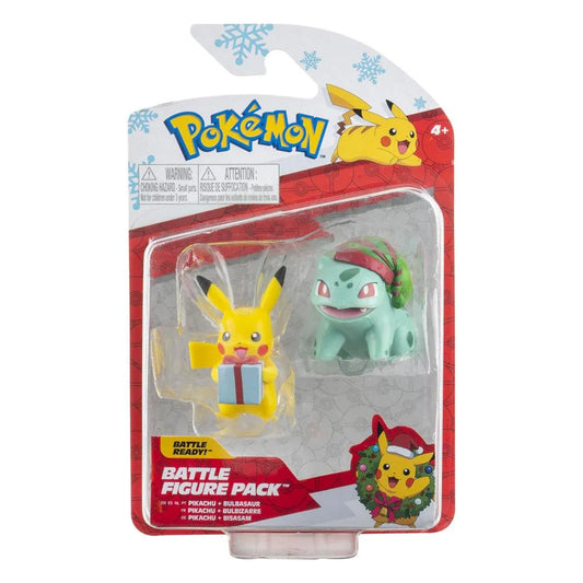 Pokémon Battle Figure Pack Minifiguren 2er-Pack Weihnachts-Edition: Pikachu & Bisasam 5 cm - Smalltinytoystore