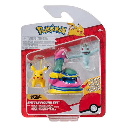 Pokémon Battle Figure Set Figuren 3er-Pack Machollo, Pikachu #1, Alolan Sleimok 5 cm - Smalltinytoystore