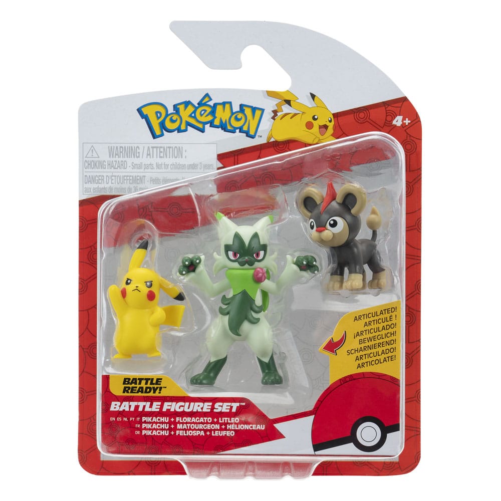 Pokémon First Partner Battle Figure Set Figuren 3er-Pack Leufeo, Pikachu & Feliospa - Smalltinytoystore