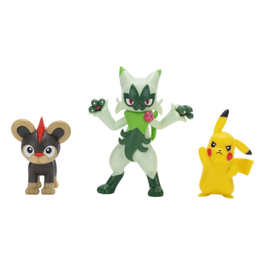 Pokémon First Partner Battle Figure Set Figuren 3er-Pack Leufeo, Pikachu & Feliospa - Smalltinytoystore
