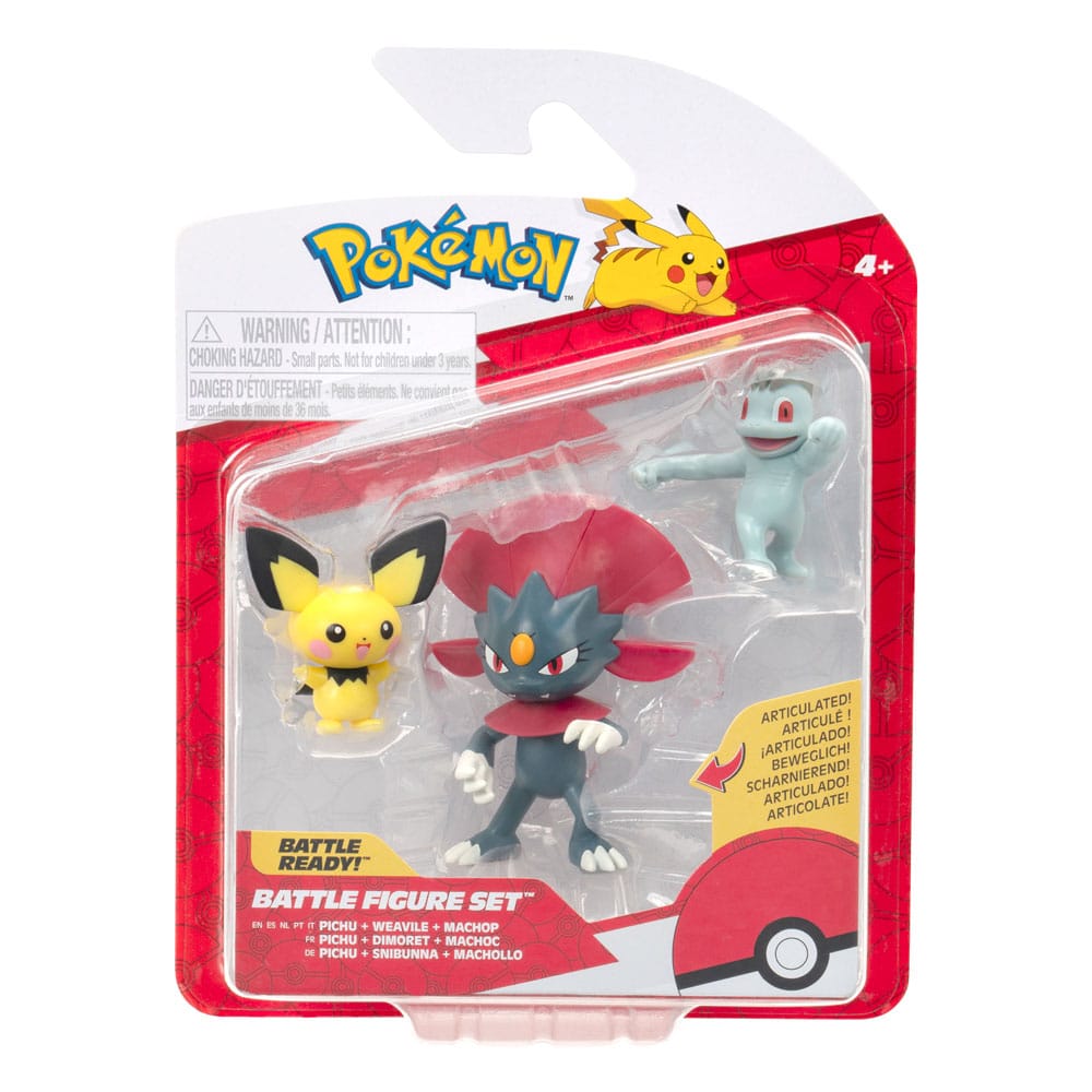 Pokémon First Partner Battle Figure Set Figuren 3er-Pack Pichu, Machollo & Snibunna - Smalltinytoystore