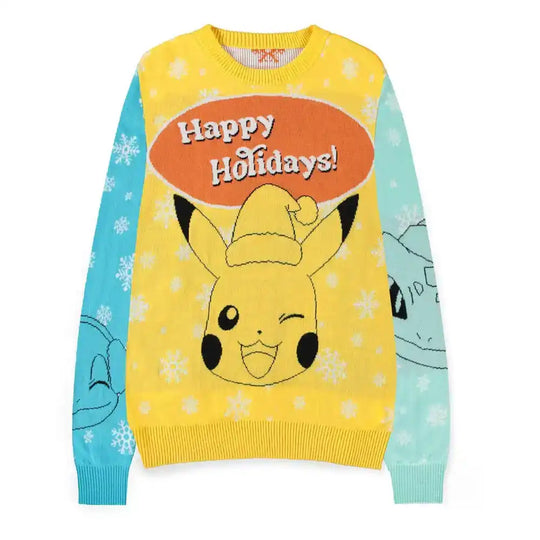 Pokémon Pullover Pikachu, Bulbasaur, Squirtle & Charmander (Christmas Jumper) Größe L - Smalltinytoystore