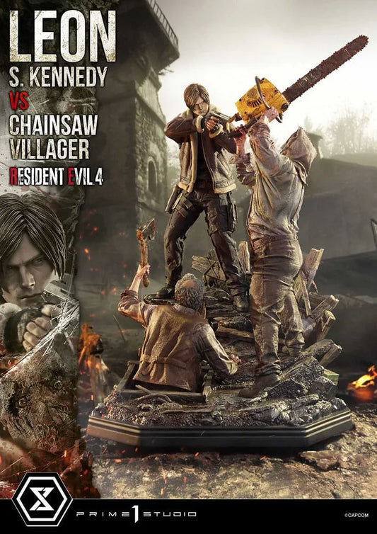 Resident Evil 4 Ultimate Premium Masterline Series Statue 1/4 Leon S. Kennedy vs. Chainsaw Villager 76 cm - Smalltinytoystore