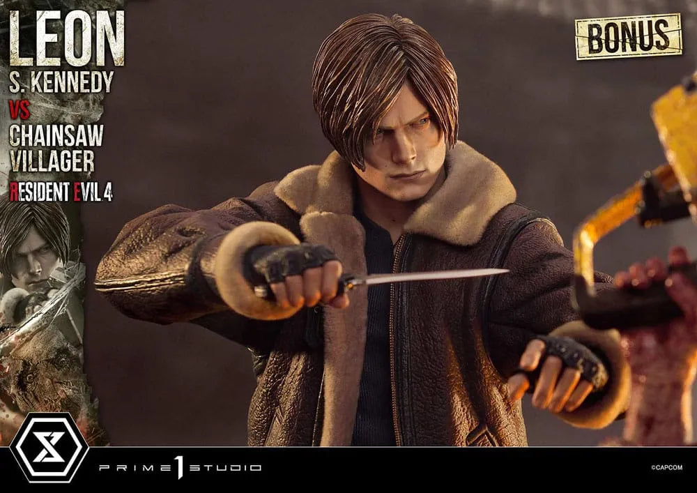 Resident Evil 4 Ultimate Premium Masterline Series Statue 1/4 Leon S. Kennedy vs. Chainsaw Villager Bonus Ver. 76 cm - Smalltinytoystore