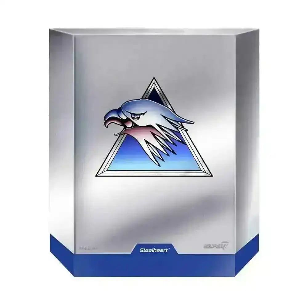 Silverhawks Ultimates Steelheart 18 cm Sammlerfigur Box, silberne Verpackung mit Adlerkopf, Smalltinytoystore