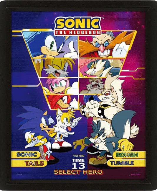 Sonic The Hedgehog 3D-Effekt Poster im Rahmen Select Your Fighter 26 x 20 cm - Smalltinytoystore