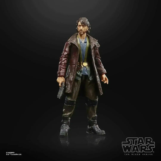 Star Wars The Black Series Cassian Andor Actionfigur vor schwarzem Hintergrund bei Smalltinytoystore
