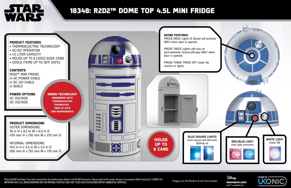 Star Wars Thermoelectric Cooler Mini Kühlschrank R2D2 4,5 l - Smalltinytoystore