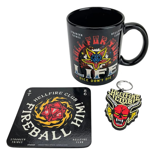 Stranger Things Tasse, Untersetzer und Schlüsselanhänger Set Hellfire - Smalltinytoystore