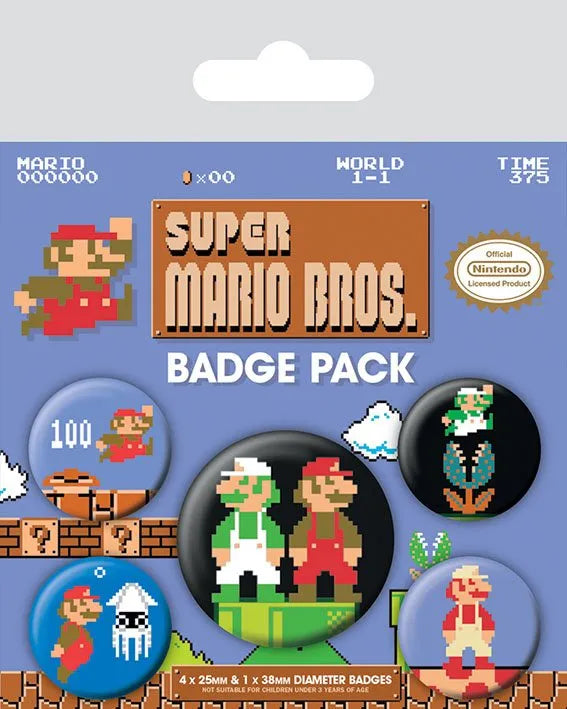 Super Mario Bros. Ansteck-Buttons 5er-Pack - Smalltinytoystore