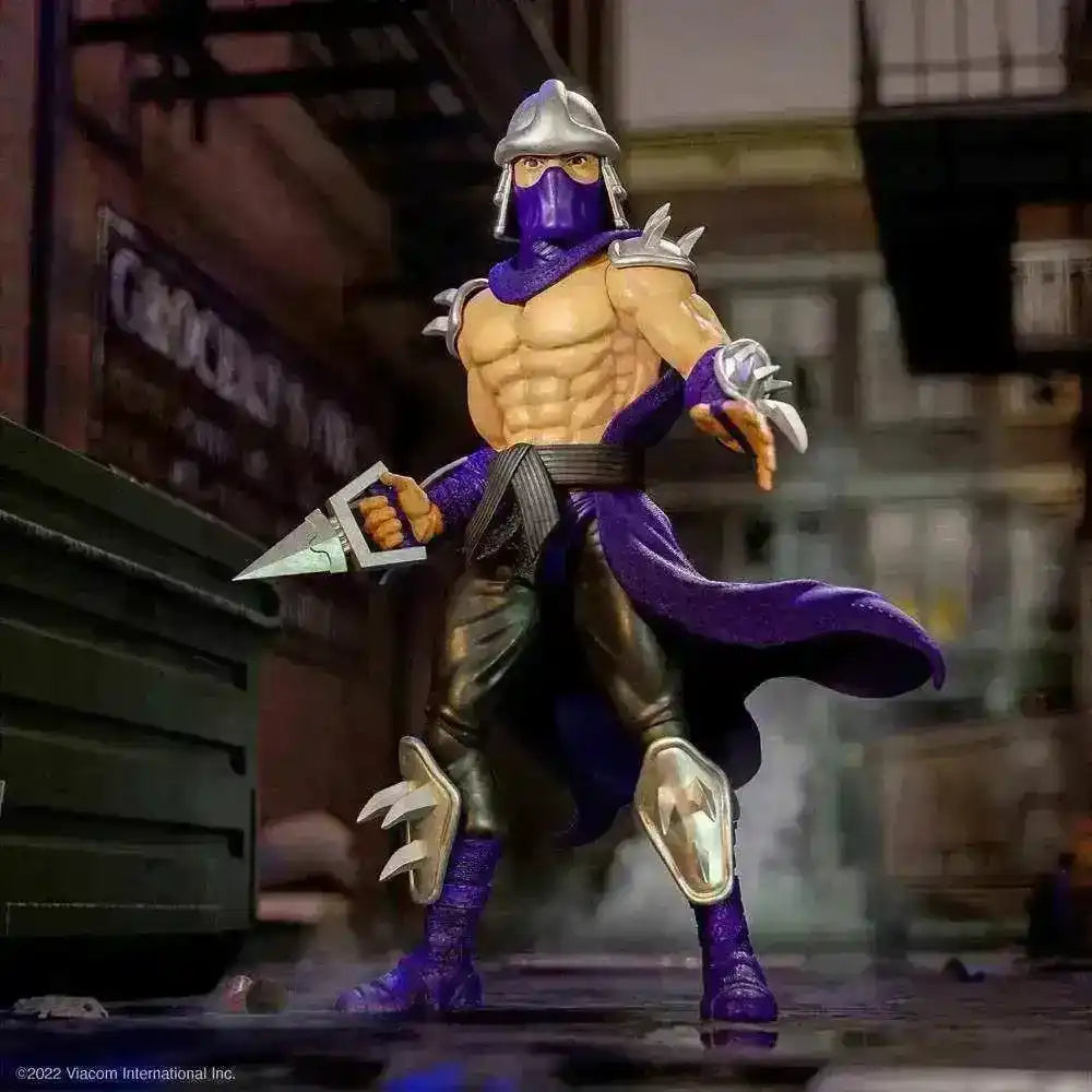 Shredder Actionfigur mit silberner Rüstung, lila Umhang, detailliert, Smalltinytoystore