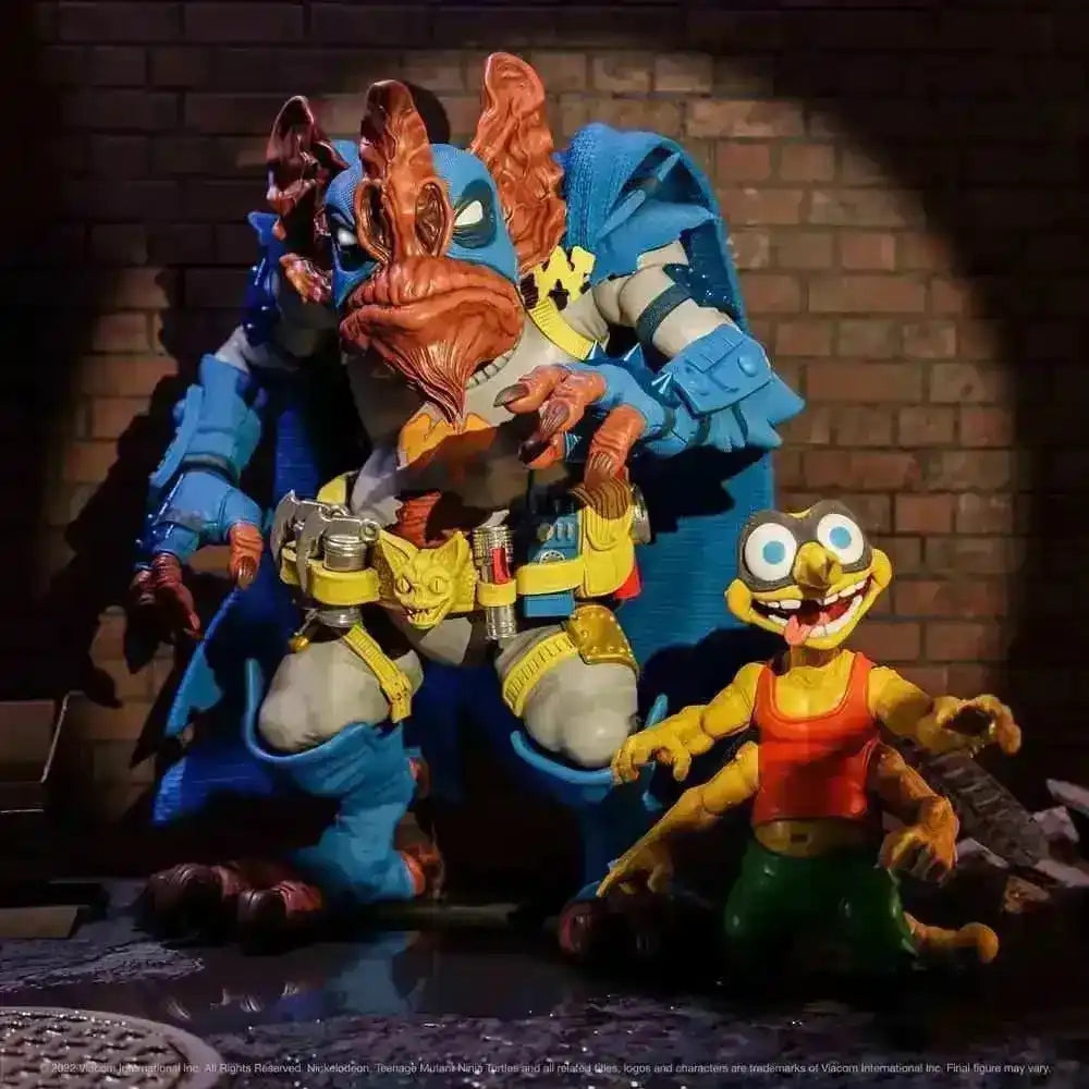 Teenage Mutant Ninja Turtles Ultimates Actionfigur Wingnut und Screwloose, detailreich vor Backsteinwand, Smalltinytoystore