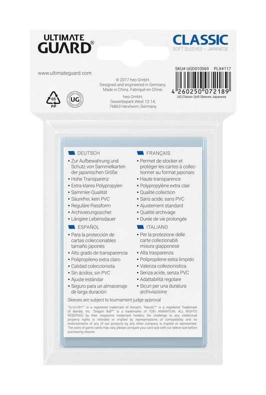 Ultimate Guard Classic Soft Sleeves Japanische Größe Transparent (100) - Smalltinytoystore