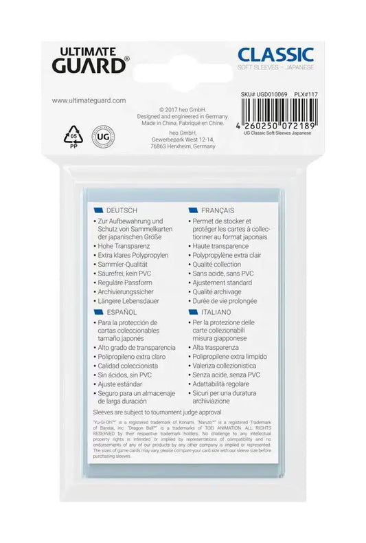 Ultimate Guard Classic Soft Sleeves Japanische Größe Transparent (100) - Smalltinytoystore