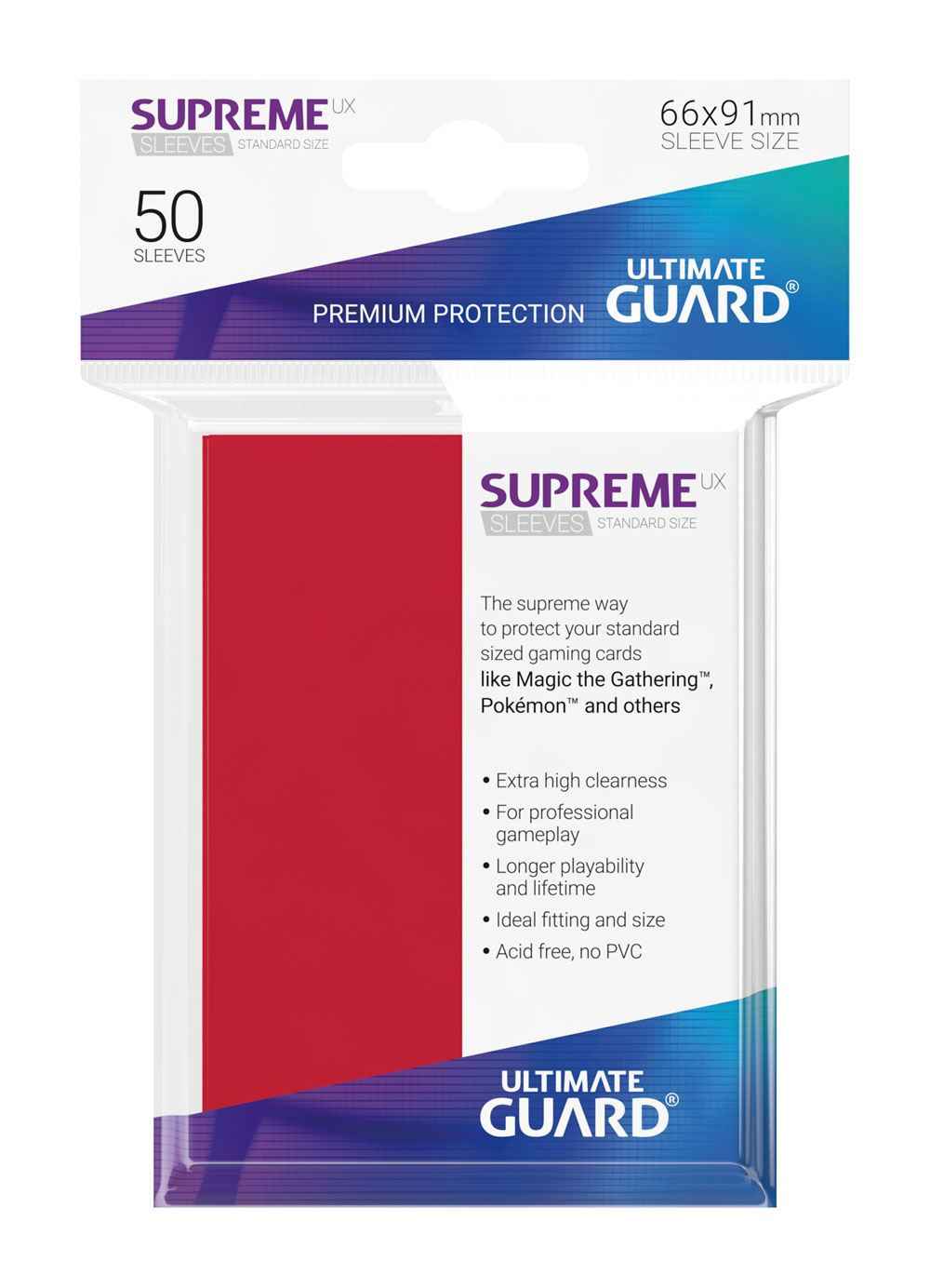 Ultimate Guard Supreme UX Sleeves Standardgröße Rot (50) - Smalltinytoystore
