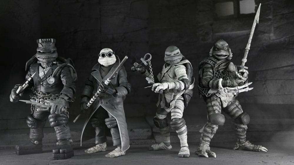 Universal Monsters x Teenage Mutant Ninja Turtles 4er-Pack Turtles Black & White - Smalltinytoystore