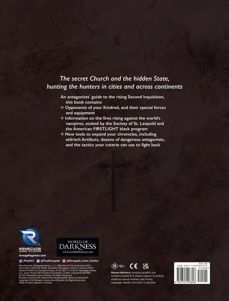 Vampire: The Masquerade 5th Edition RPG Buch Second Inquisition *Englische Version*