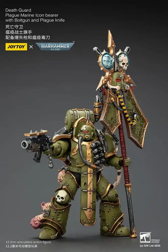 Warhammer 40,000 Actionfigur Death Guard Plague Marine Icon bearer with Boltgun and Plague knife 12 cm