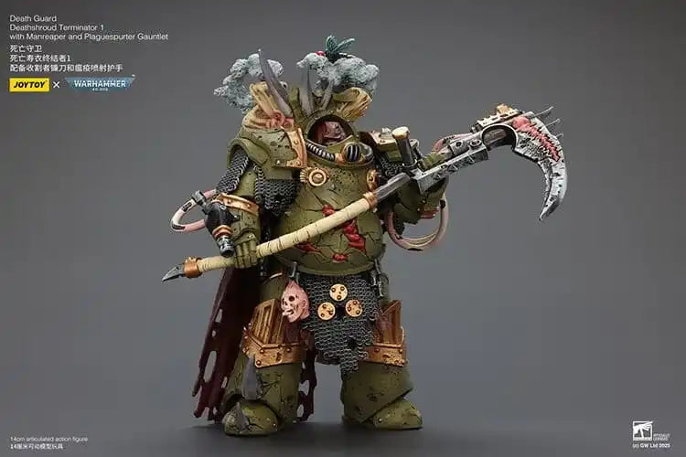 Warhammer 40k Actionfigur 1/18 Death Guard Deathshroud Terminator 1 with Manreaper and Plaguespurter Gauntlet 14 cm
