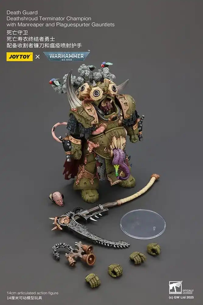 Warhammer 40k Actionfigur 1/18 Death Guard Deathshroud Terminator Championwith Manreaper and Plaguespurter Gauntlets 14 cm