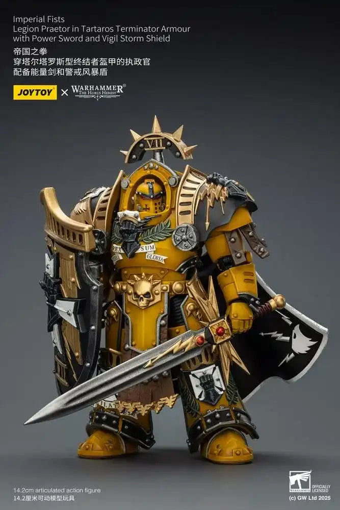 Warhammer Imperial Fists Actionfigur Legion Praetor in Tartaros Terminator Armourwith Power Sword and Vigil Storm Shield 14 cm