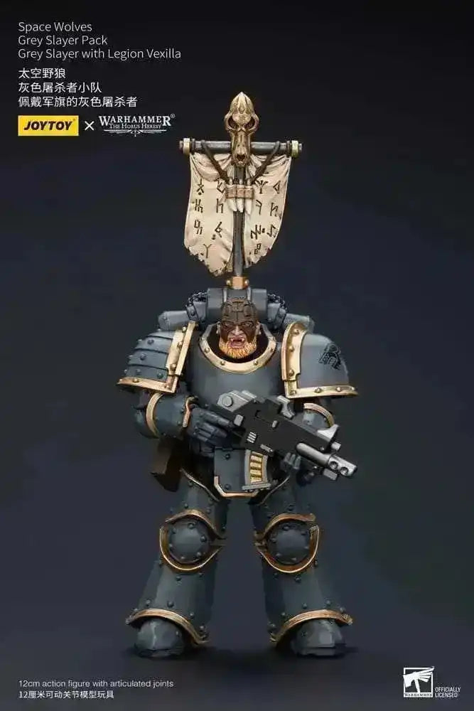 Warhammer The Horus Heresy Actionfigur 1/18 Space Wolves Grey Slayer Pack Grey Slayer With Legion Vexilla 12 cm - Smalltinytoystore