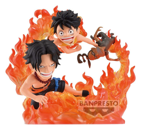 One Piece World Collectable Figure Log Stories PVC-Figur Portgas D. Ace & Monkey D. Ruffy (Marineford) 10 cm