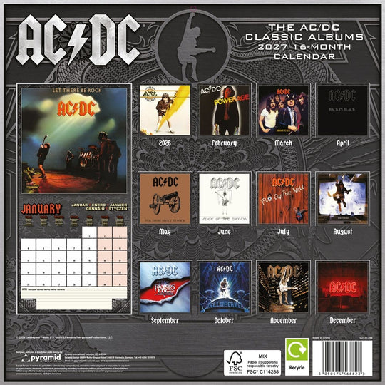 AC/DC Kalender Albums 2027 30 x 30 cm