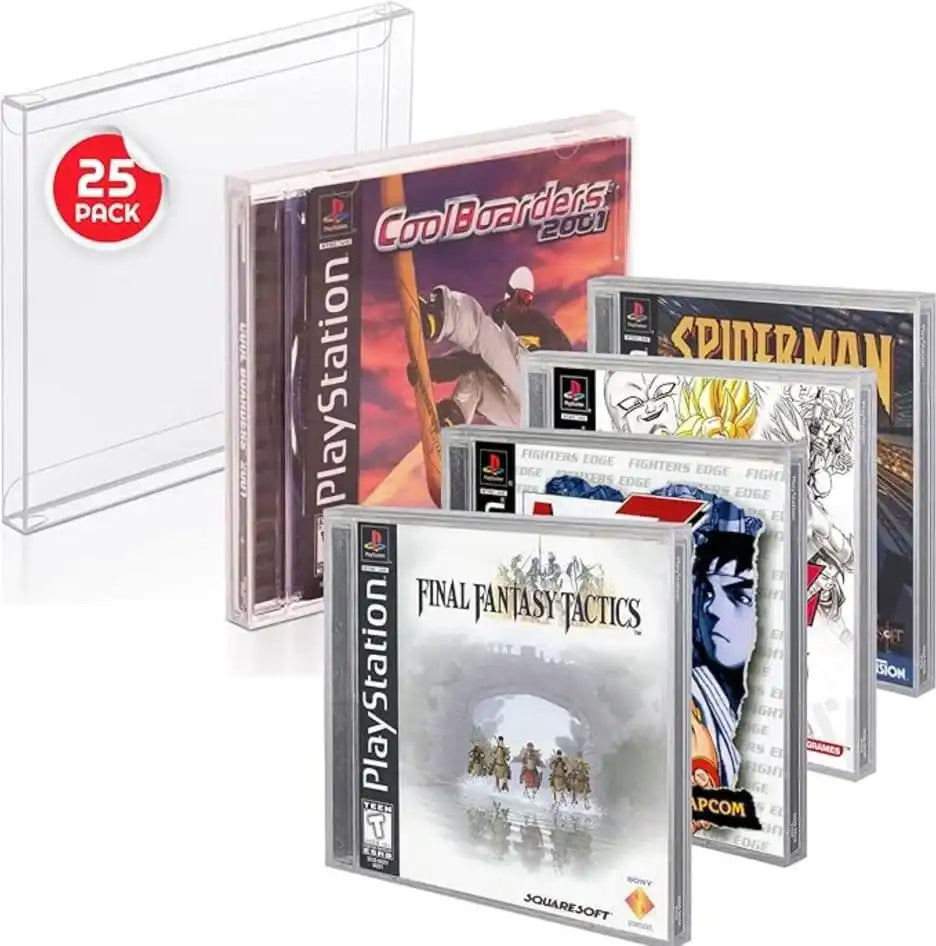 PET Gehäuse 25er-Pack für Nintendo PS1/Single CD/Dreamcast (Jewel Case) Games