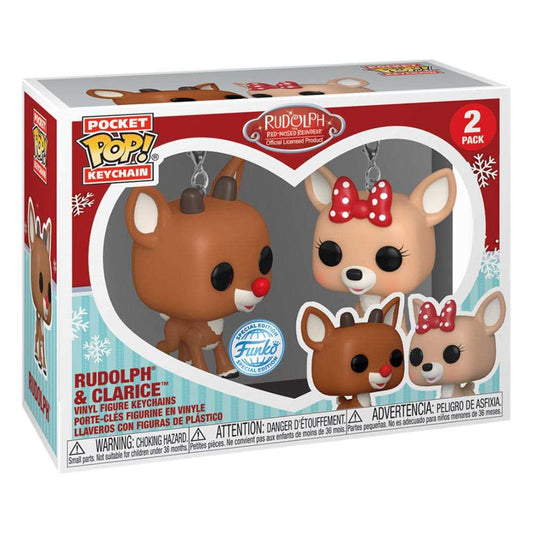 Rudolph mit der roten Nase POP! Vinyl Schlüsselanhänger 2er-Pack Rudolph & Clarice 4 cm