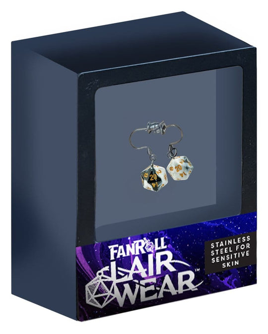 Lair Wear Würfel-Ohrringe D20 Marble Black & White mit Gold