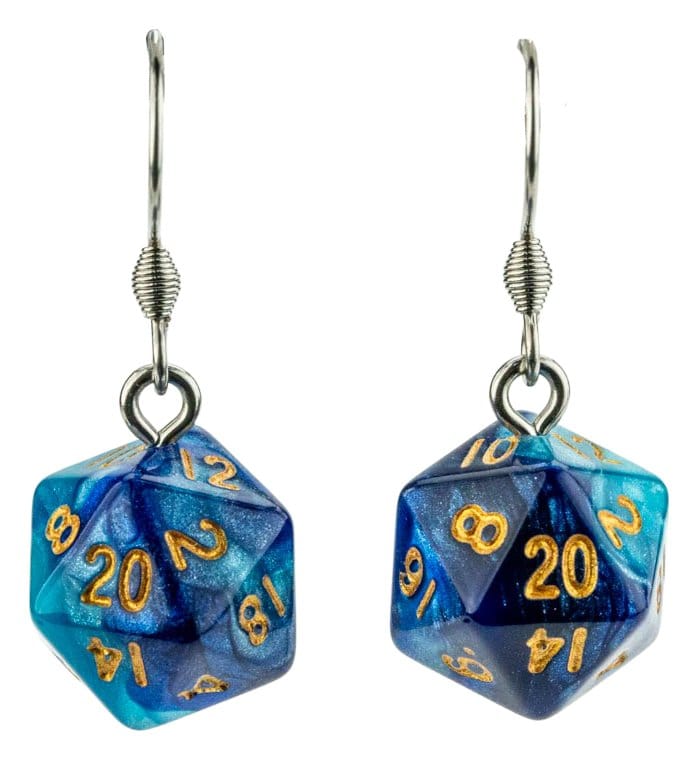 Lair Wear Würfel-Ohrringe D20 Blue & Light Blue mit Gold